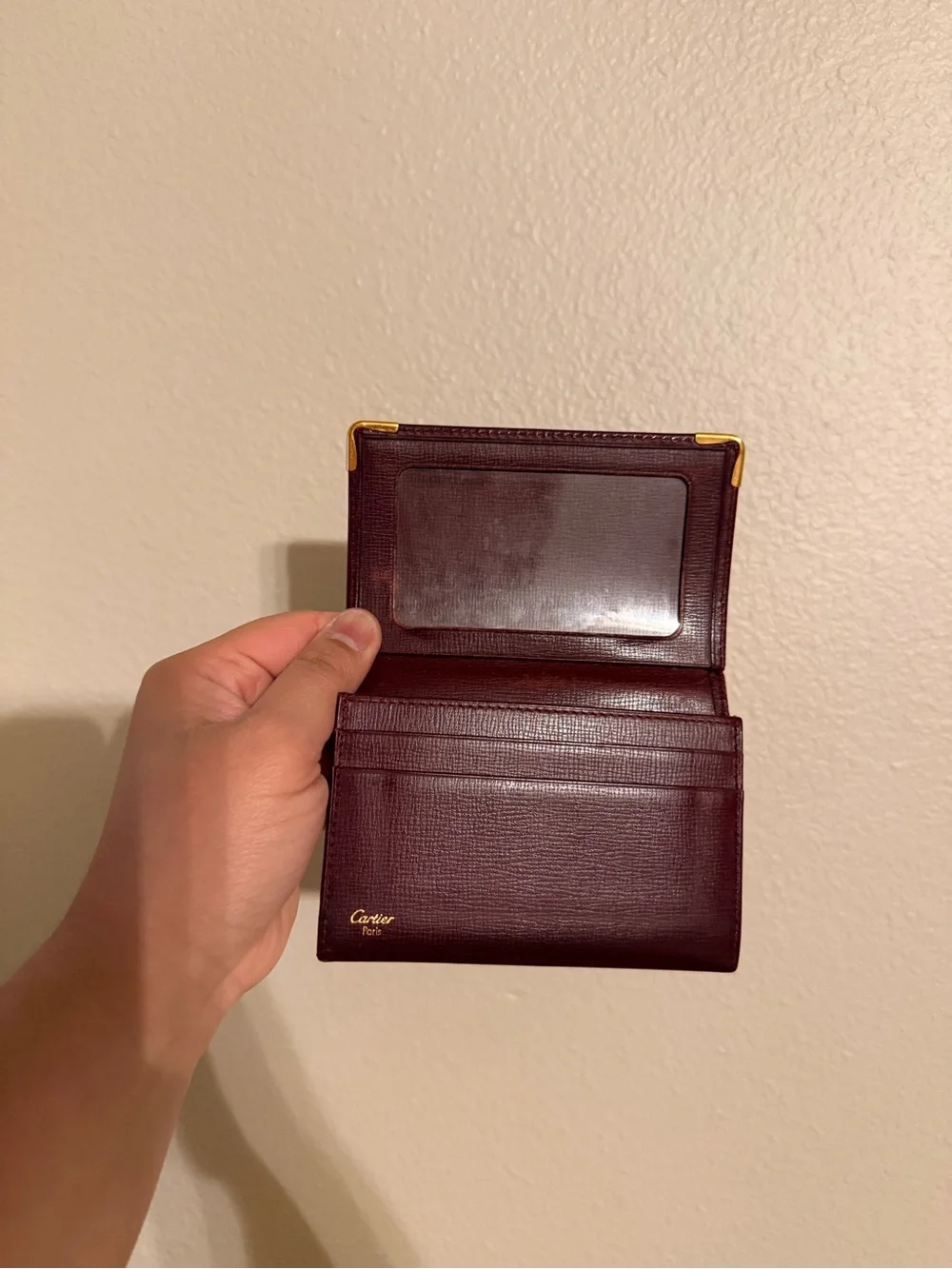 Vintage Must de Cartier Burgundy Leather Card and ID Holder